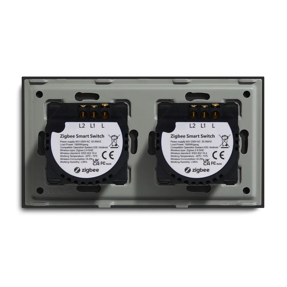 Купить Сенсорный выключатель ZigBee MVAVA 4 кл. 2 поста (2G+2G) стекло 157х86мм цвет серый в интернет-магазине Mvava.ru