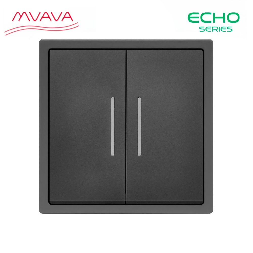 Купить Выключатель echo с подсветкой, 2 клавиши, 1 пост, рамка пластик 81х81мм цвет серый в интернет-магазине Mvava.ru