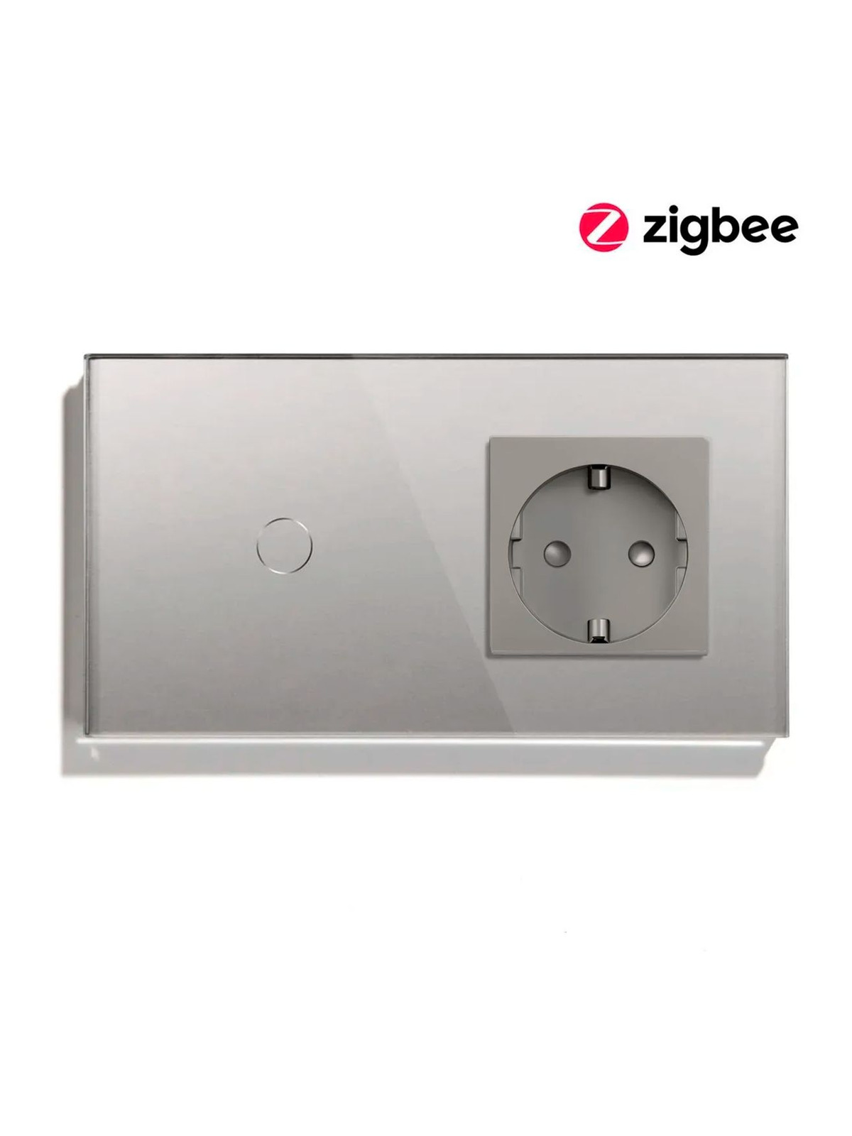 Купить Сенсорный выключатель ZigBee MVAVA 1кл. 1 розетка, 2 поста (1G+1EU) стекло 157х86мм цвет серый в интернет-магазине Mvava.ru