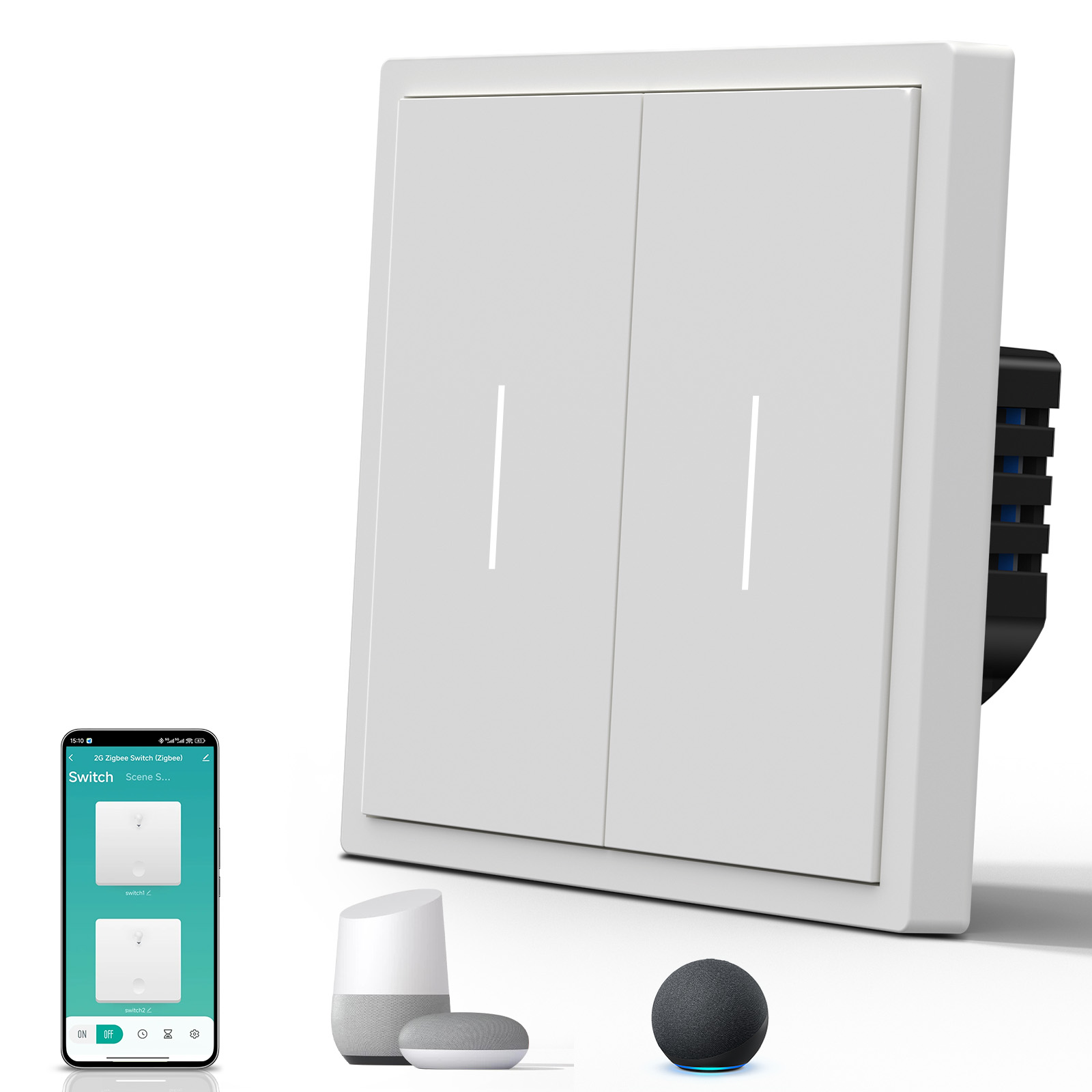 Умный выключатель Wi-Fi Scale, 2кл, 1 пост, рамка 86x86 мм, Алиса, цвет белый MVAVA
