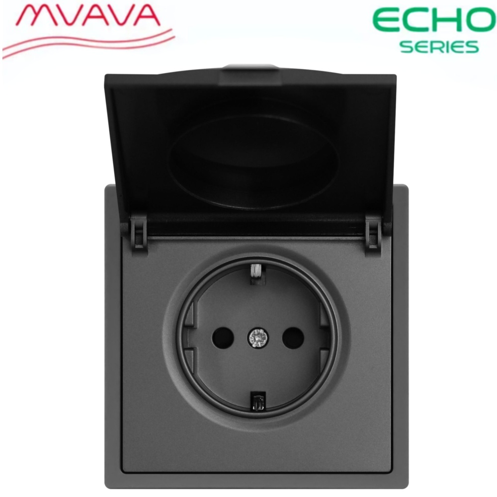 Купить Розетка с крышкой echo 1 пост 16А, пластик, цвет серый в интернет-магазине Mvava.ru