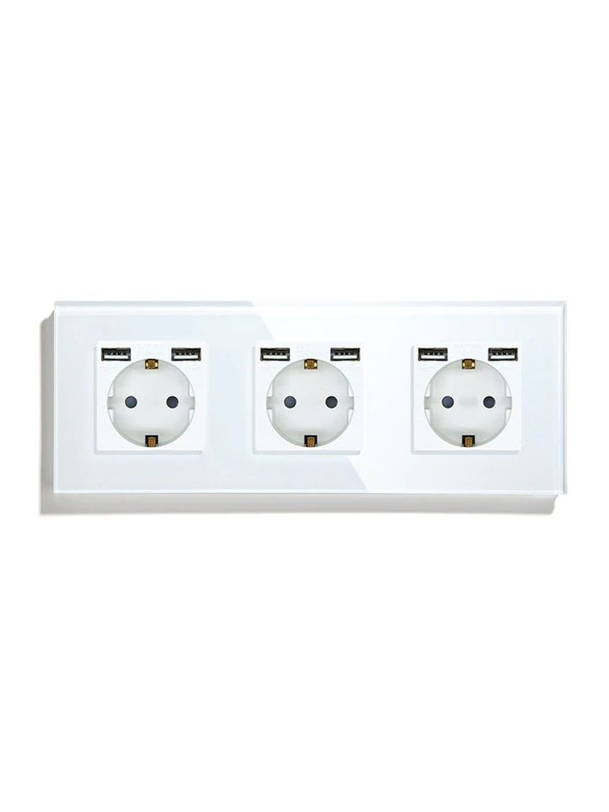 Купить Розетка электрическая 3 поста, с Usb АА, рамка 228х86мм стекло, цвет белый в интернет-магазине Mvava.ru