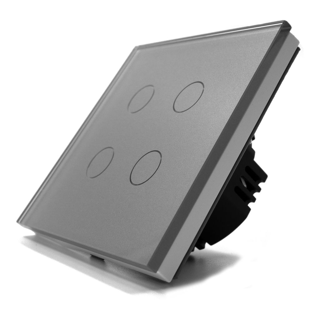 Купить Сенсорный выключатель 4 клавиши 1 пост, (4G) стекло 86х86мм цвет серый в интернет-магазине Mvava.ru