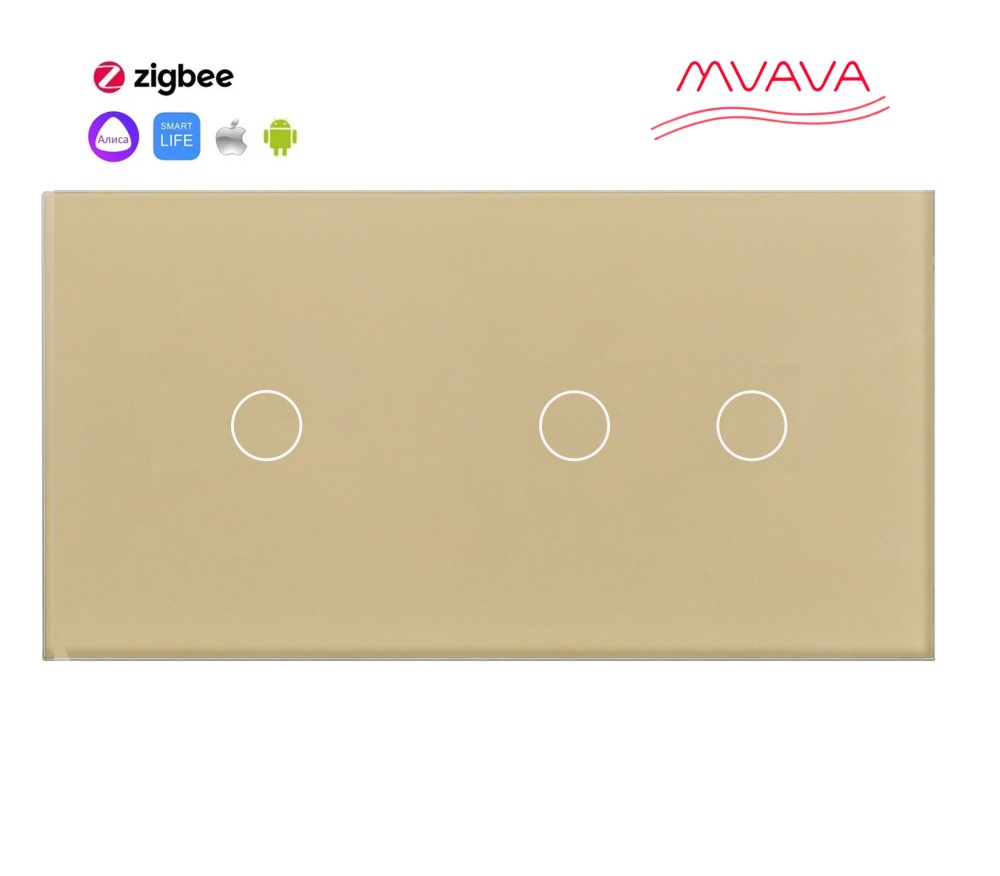 Купить Сенсорный выключатель ZigBee MVAVA 3 кл. 2 поста (1G+2G) стекло 157х86мм цвет золотой в интернет-магазине Mvava.ru
