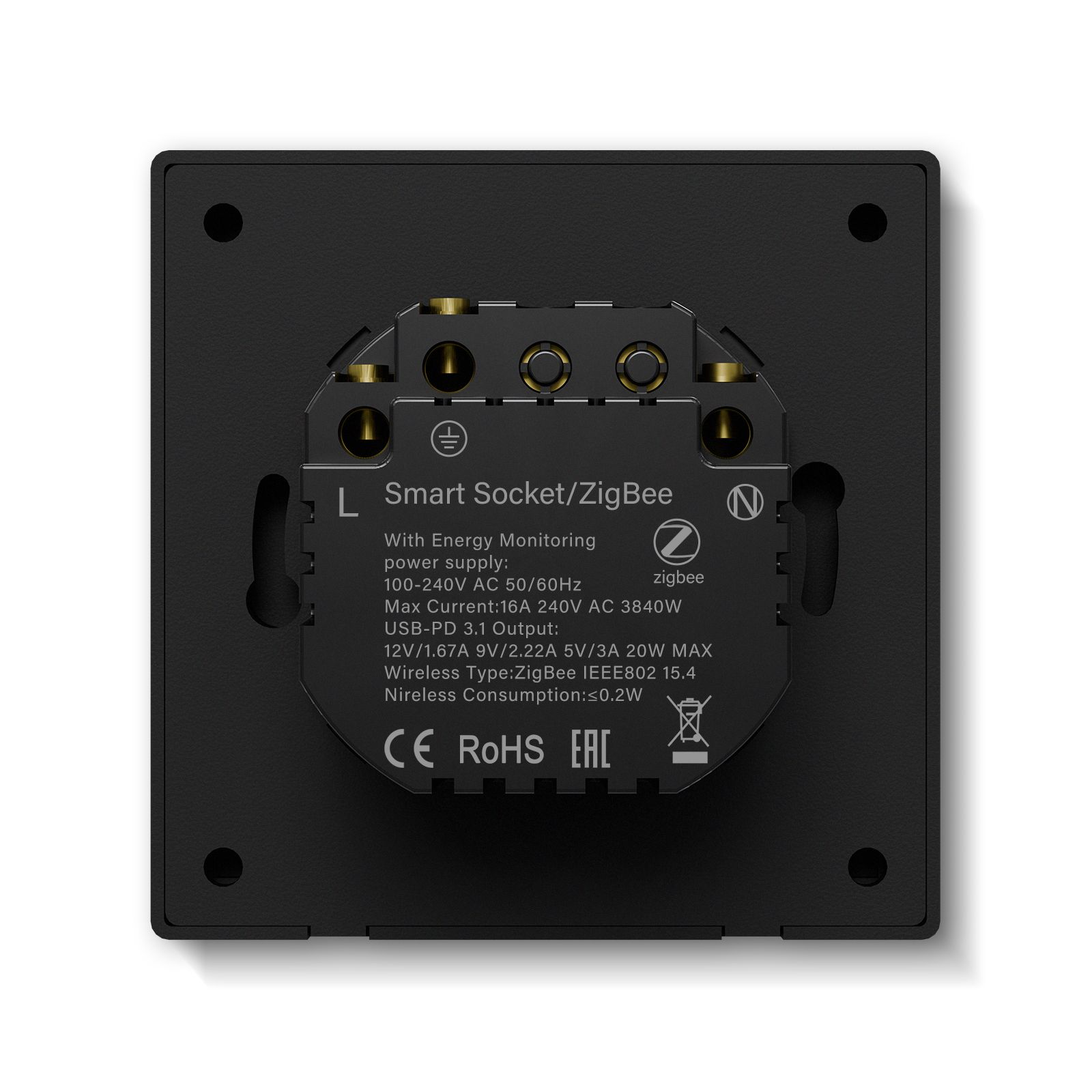 Розетка ZigBee Scale 1 пост АC зарядка 20Вт, Алиса, рамка 86x86 мм цвет черный MVAVA