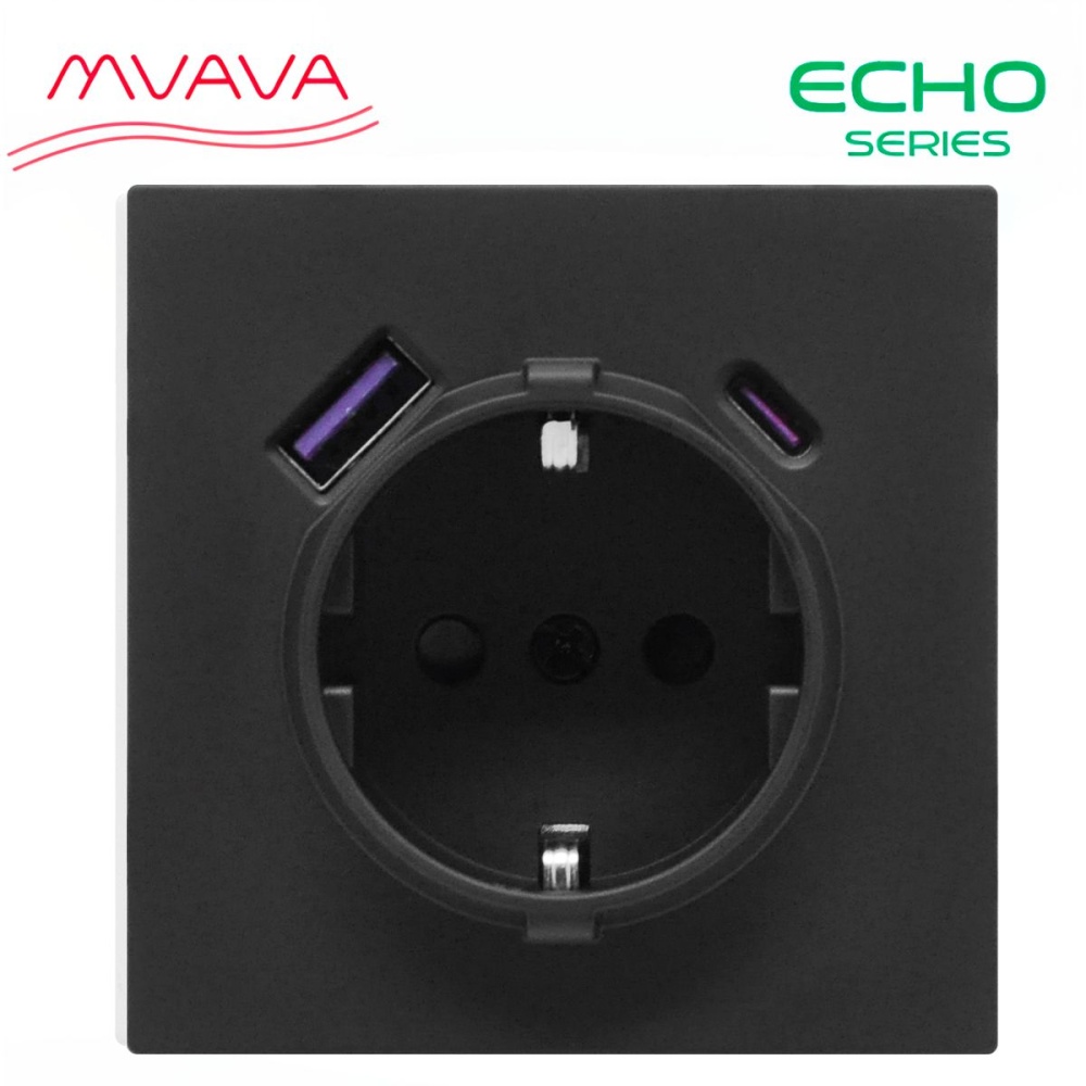 Купить Розетка echo (без рамки) с Usb/Type-C АC, быстрая зарядка 20W, цвет черный в интернет-магазине Mvava.ru