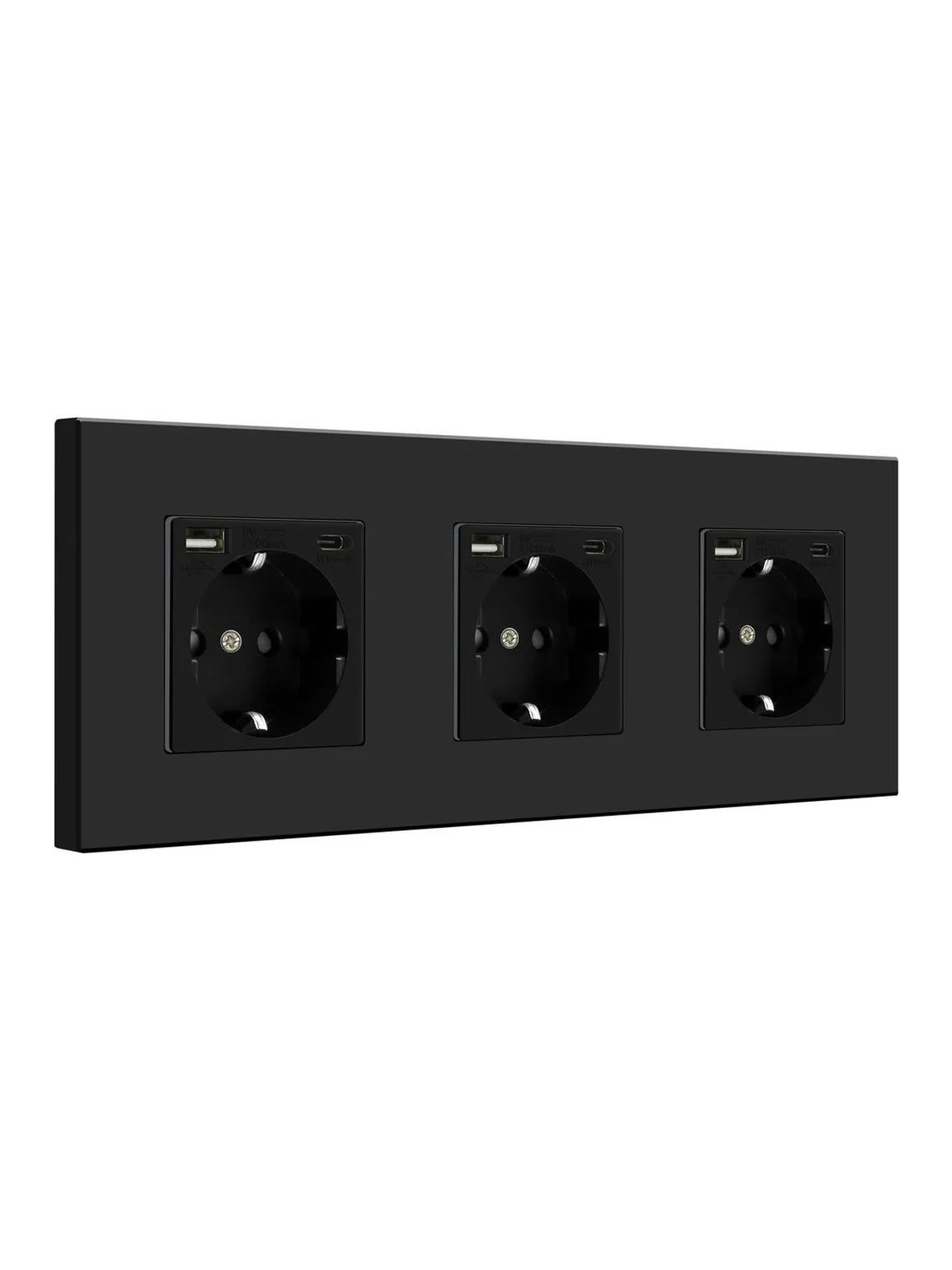 Купить Розетка электрическая 3 поста, с Usb/Type-C АC, рамка 228х86мм пластик, цвет черный в интернет-магазине Mvava.ru