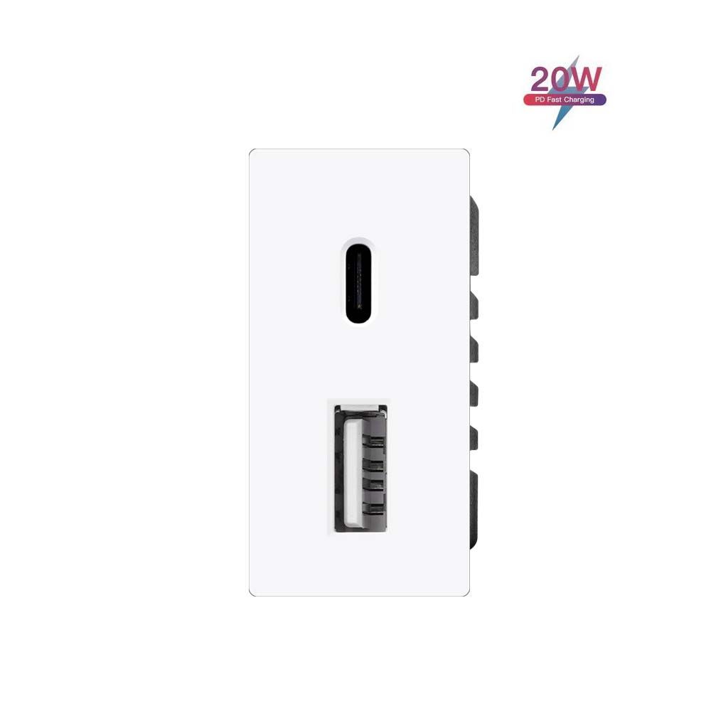Купить Механизм розетки 1/2 (без рамки) USB АС, быстрая зарядка 20Вт, цвет белый в интернет-магазине Mvava.ru