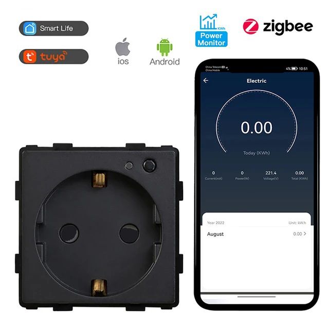 Купить Механизм розетки ZigBee (без рамки) Алиса, таймер, цвет черный в интернет-магазине Mvava.ru