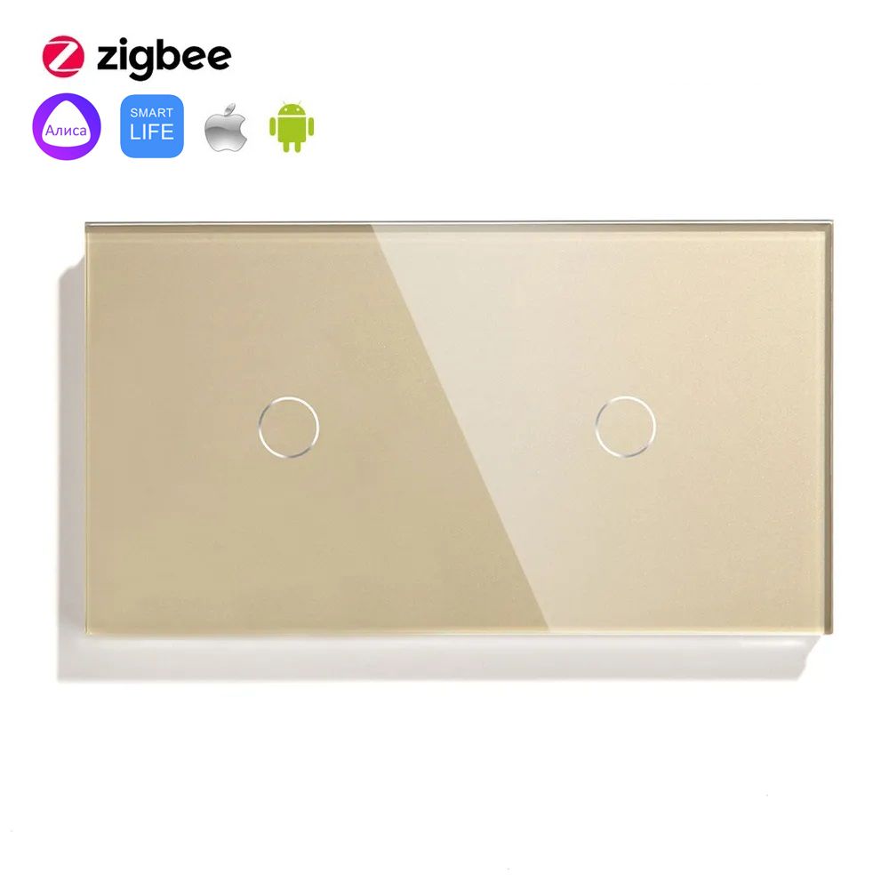 Купить Сенсорный выключатель ZigBee MVAVA 2 кл. 2 поста (1G+1G) стекло 157х86мм цвет золотой в интернет-магазине Mvava.ru