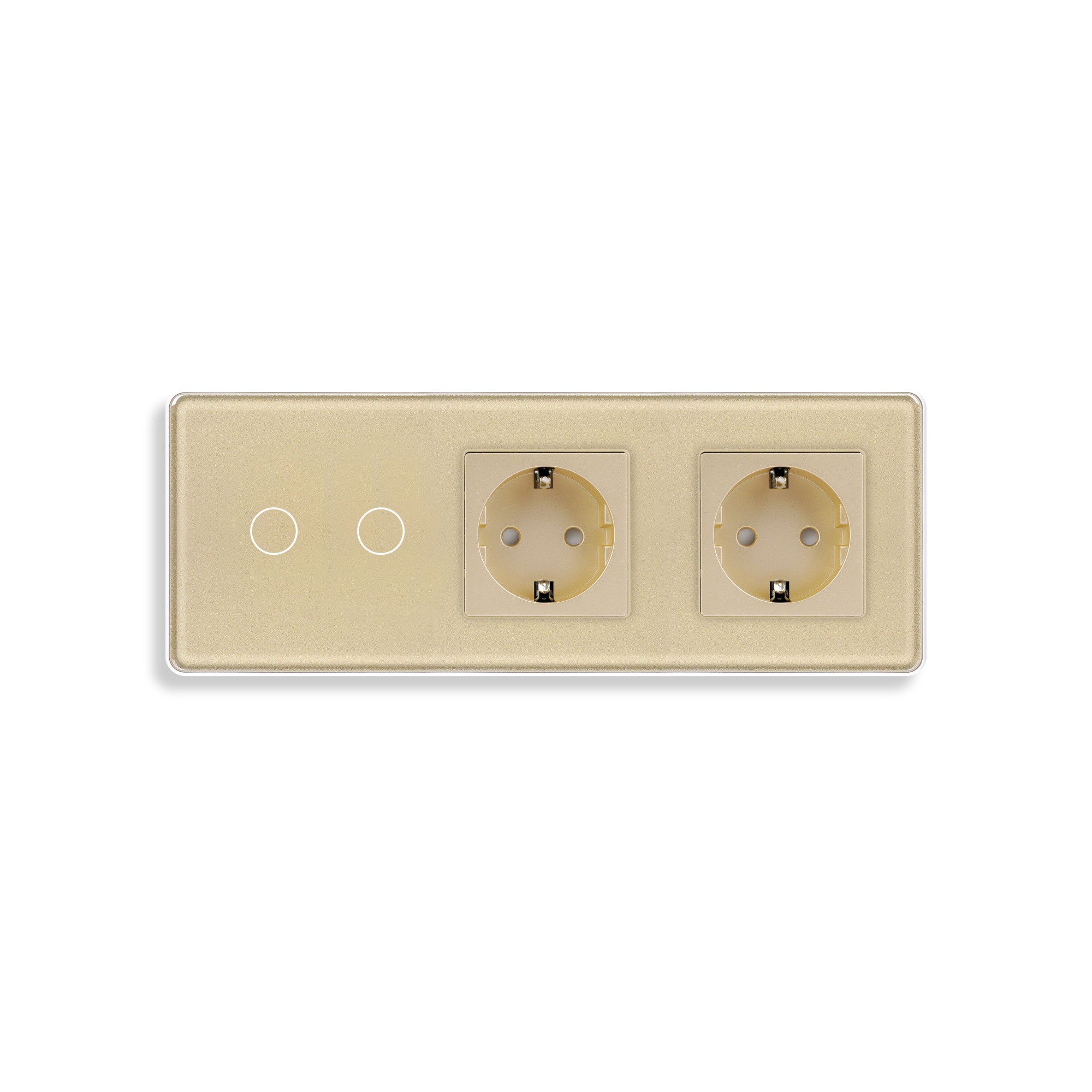 Купить Сенсорный выключатель с розеткой 2кл. 2 розетки, 3 поста (2G+2EU) стекло 2.5D 228х86мм цвет золотой в интернет-магазине Mvava.ru