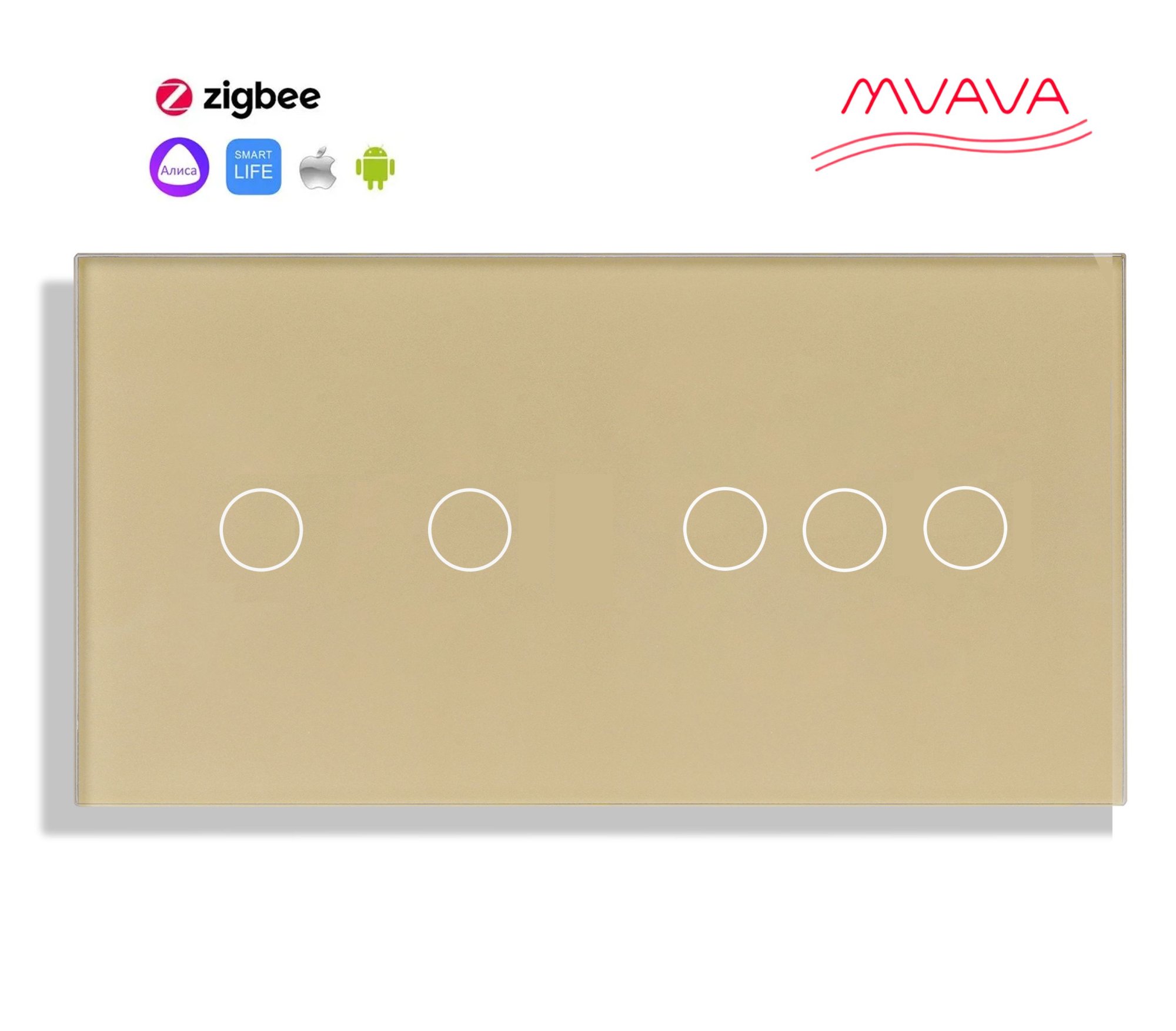 Купить Сенсорный выключатель ZigBee MVAVA 5 кл. 2 поста (2G+3G) стекло 157х86мм цвет золотой в интернет-магазине Mvava.ru