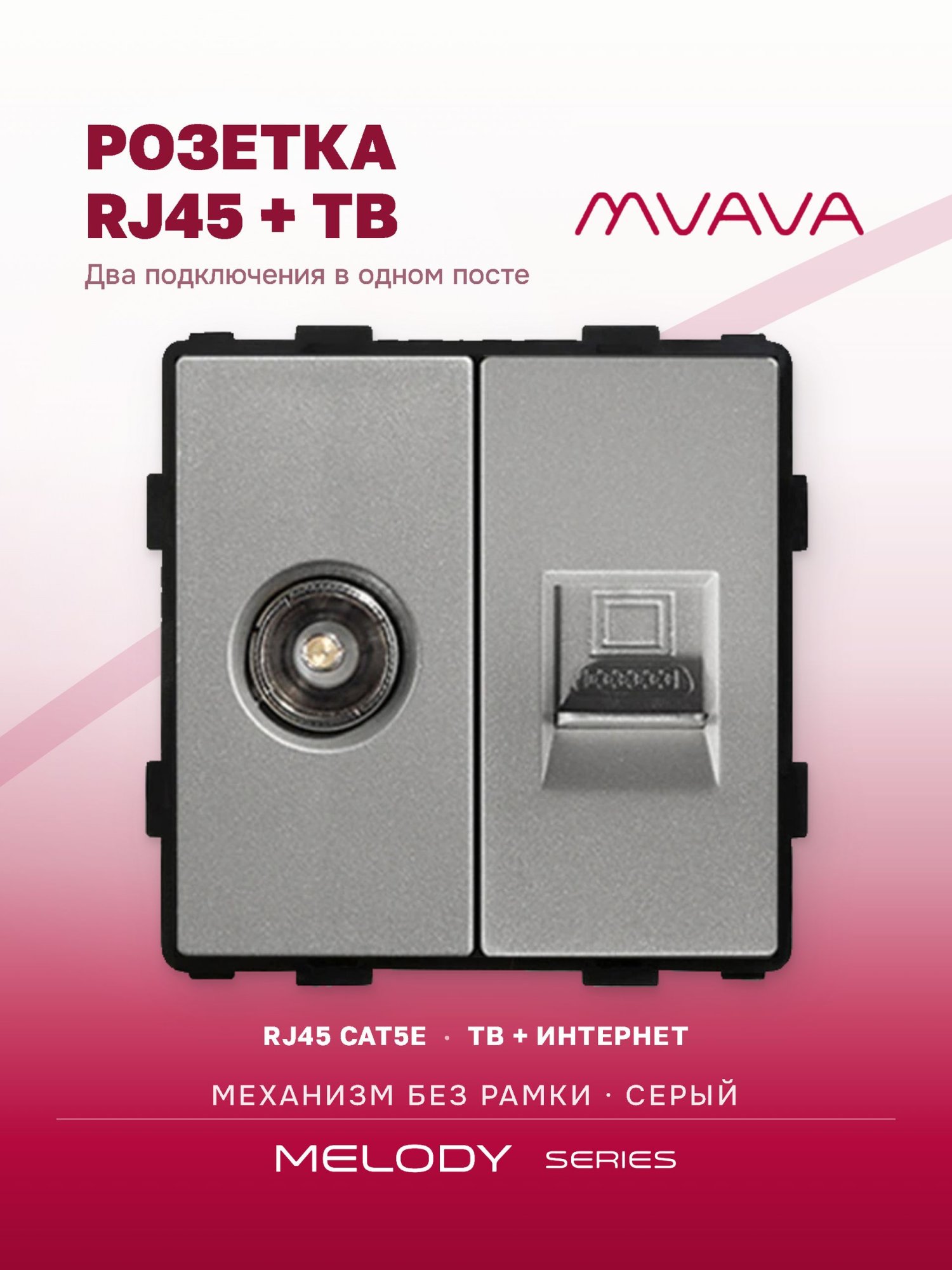Купить Механизм розетки интернет/тв, CAT5e/TV, цвет серый в интернет-магазине Mvava.ru