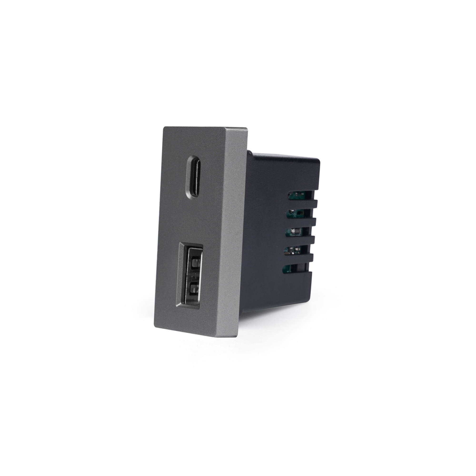 Купить Механизм розетки 1/2 (без рамки) USB АС, быстрая зарядка 20Вт, цвет серый в интернет-магазине Mvava.ru