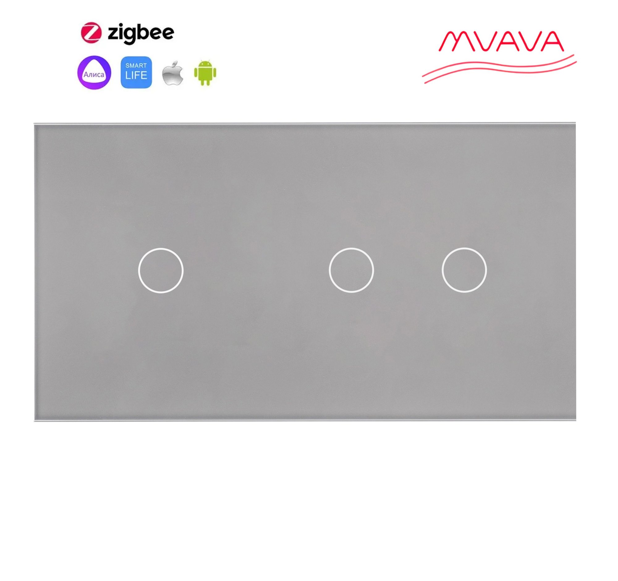 Купить Сенсорный выключатель ZigBee MVAVA 3 кл. 2 поста (1G+2G) стекло 157х86мм цвет серый в интернет-магазине Mvava.ru