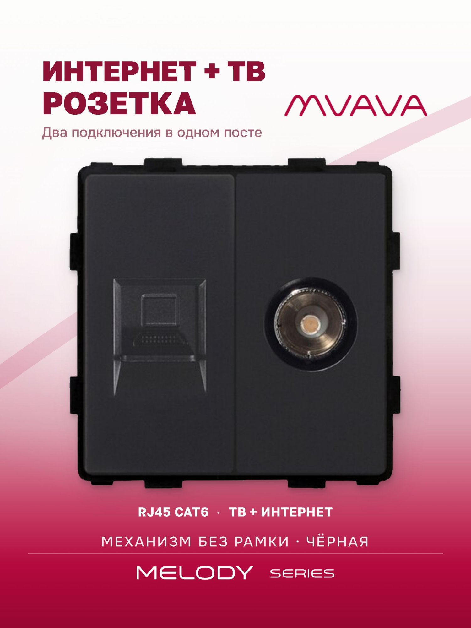 Купить Механизм розетки интернет RJ-45, Cat6/TV, цвет черный в интернет-магазине Mvava.ru
