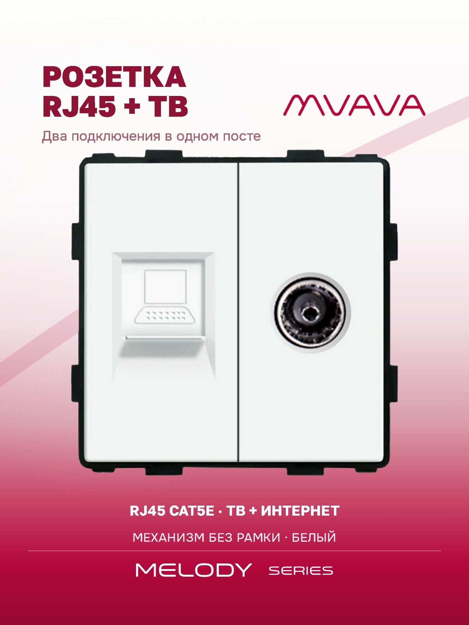 Купить Механизм розетки интернет/тв, CAT5e/TV, цвет белый в интернет-магазине Mvava.ru