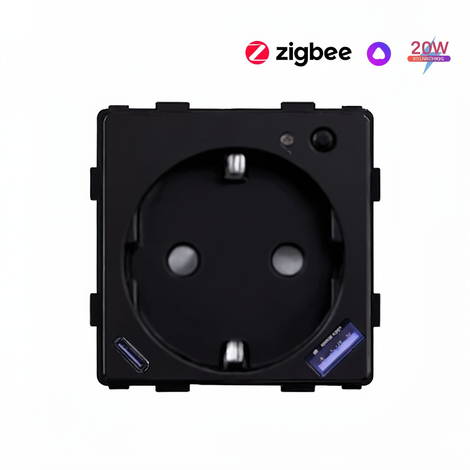 Купить Механизм розетки ZigBee с Usb/Type-C АC быстрая зарядка 20Вт, (без рамки) цвет черный в интернет-магазине Mvava.ru