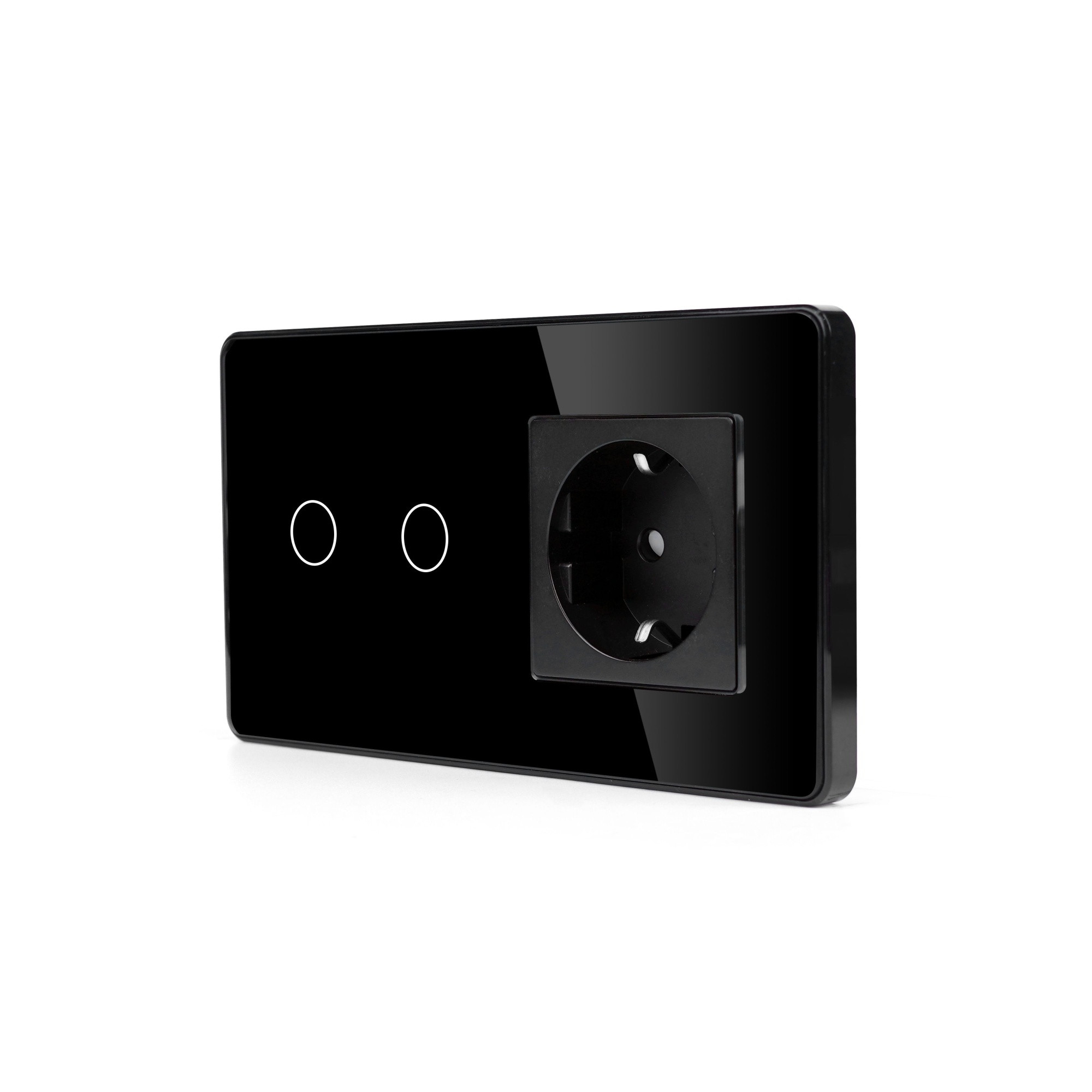 Купить Сенсорный выключатель с розеткой 2кл. 1 розетка, 2 поста (2G+1EU) стекло 2.5D 157х86мм цвет черный в интернет-магазине Mvava.ru