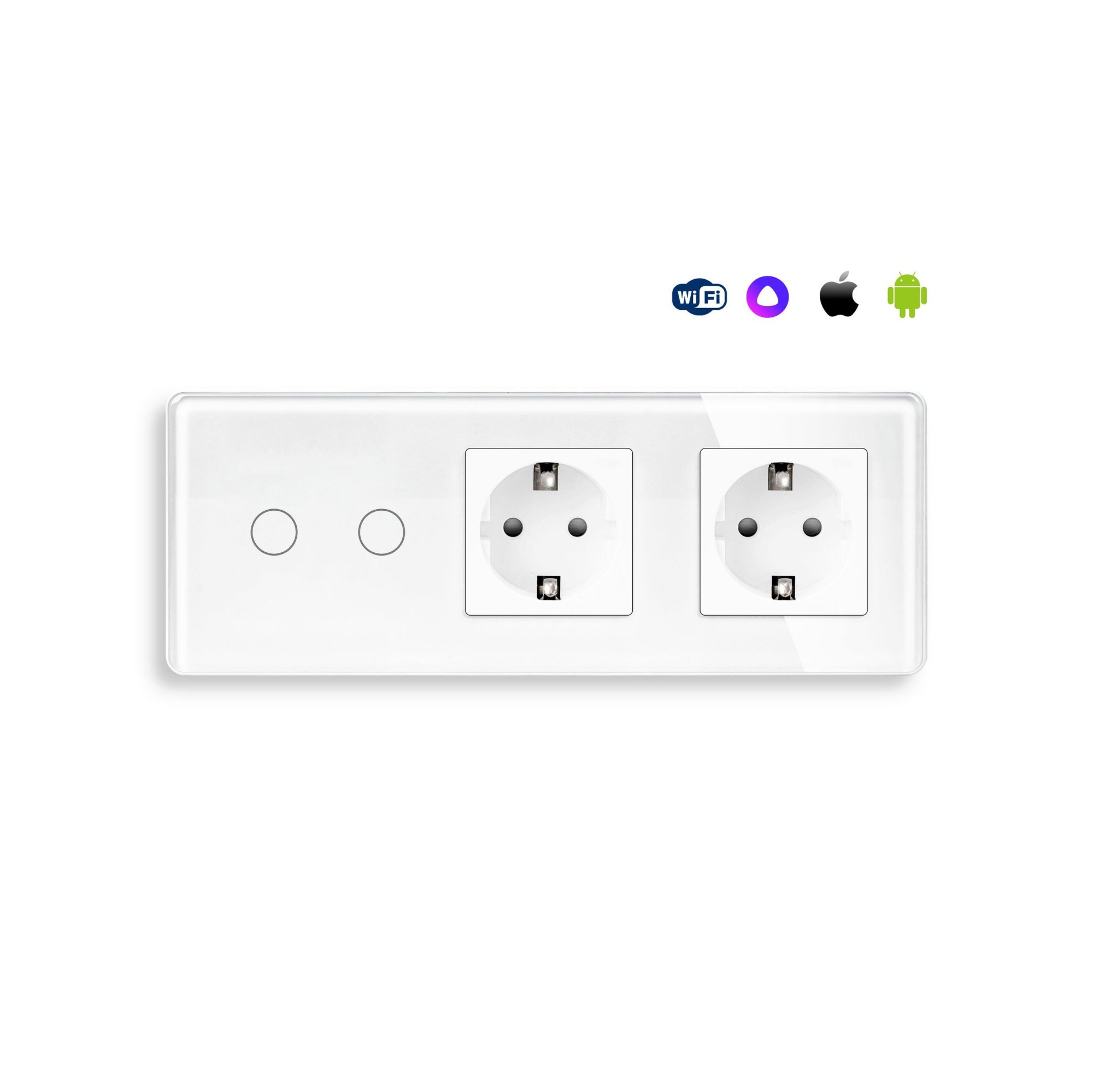 Купить Сенсорный выключатель WiFi с нулем 2кл. 2розетки 3поста (2G+2EU) стекло 2.5D 228х86мм цвет белый в интернет-магазине Mvava.ru