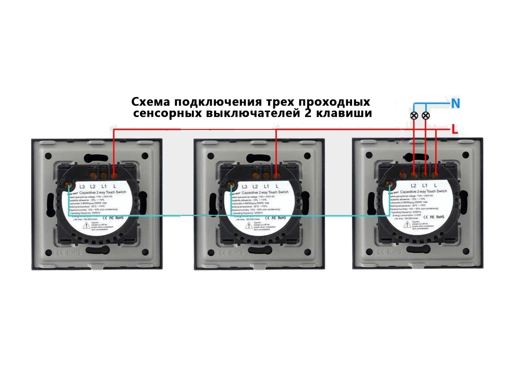 Купить Сенсорный модуль, 2 клавиши проходной/перекрестный (без панели) в интернет-магазине Mvava.ru