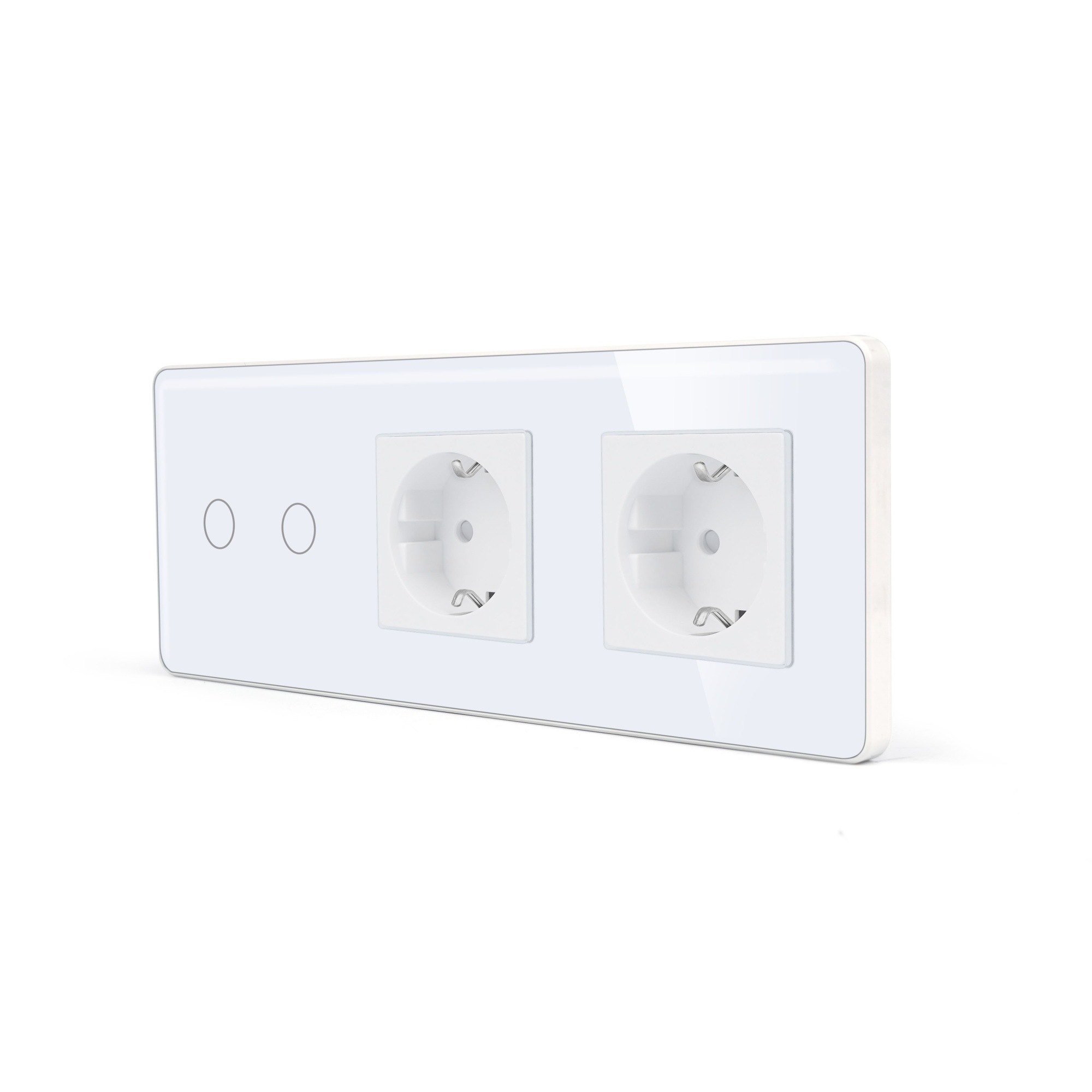 Купить Сенсорный выключатель с розеткой 2кл. 2 розетки, 3 поста (2G+2EU) стекло 2.5D 228х86мм цвет белый в интернет-магазине Mvava.ru
