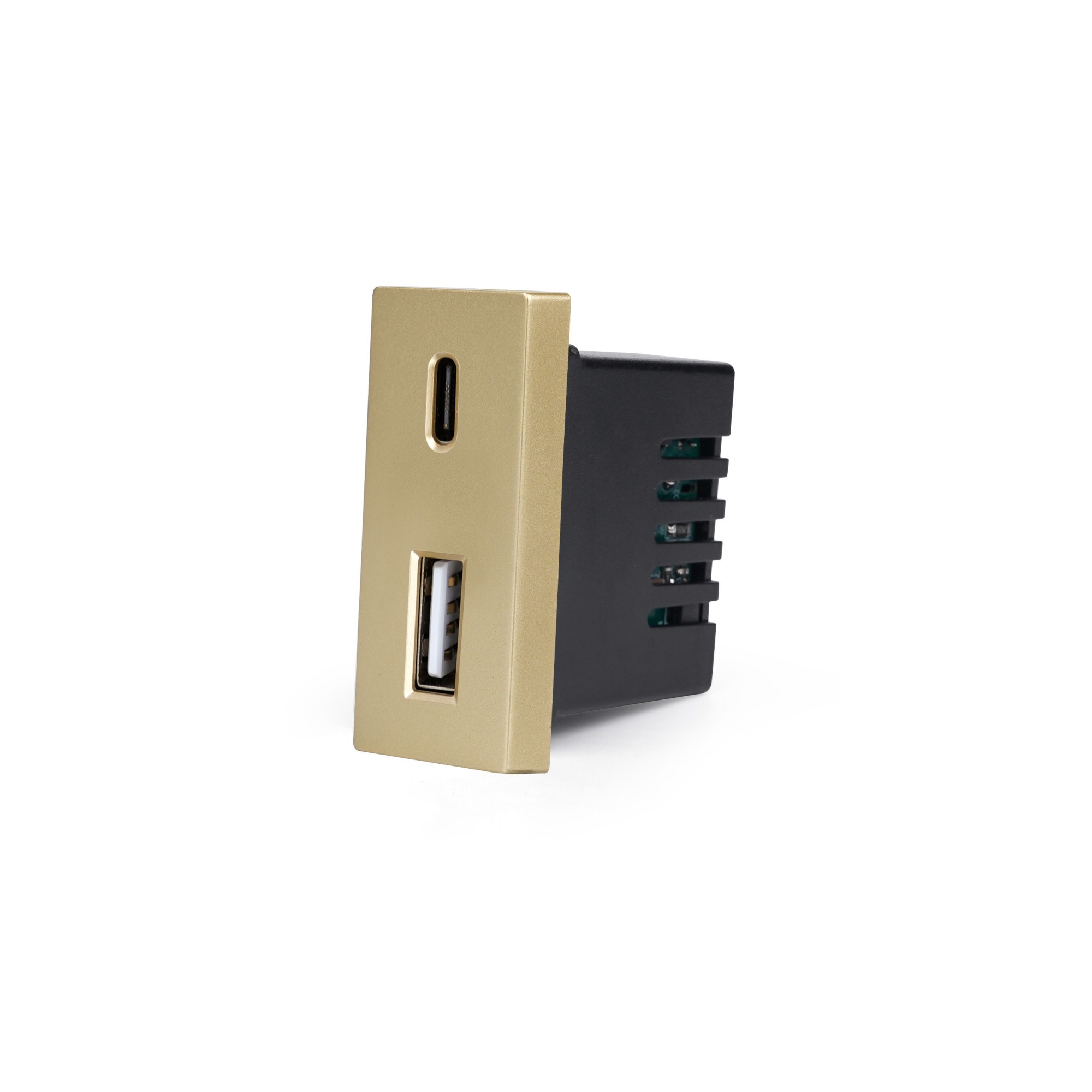 Купить Механизм розетки 1/2 (без рамки) USB АС, быстрая зарядка 20Вт, цвет золотой в интернет-магазине Mvava.ru