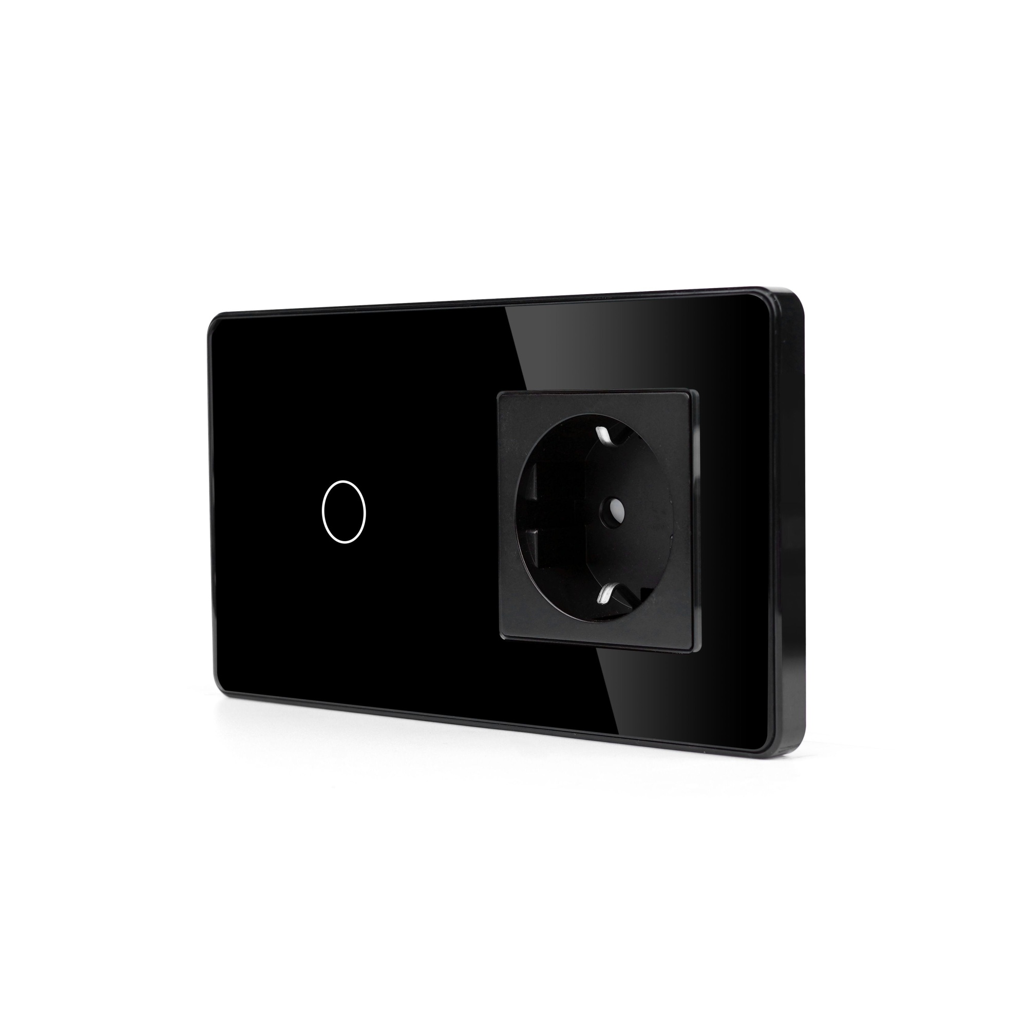 Купить Сенсорный выключатель с розеткой 1кл. 1 розетка, 2 поста (1G+1EU) стекло 2.5D 157х86мм цвет черный в интернет-магазине Mvava.ru