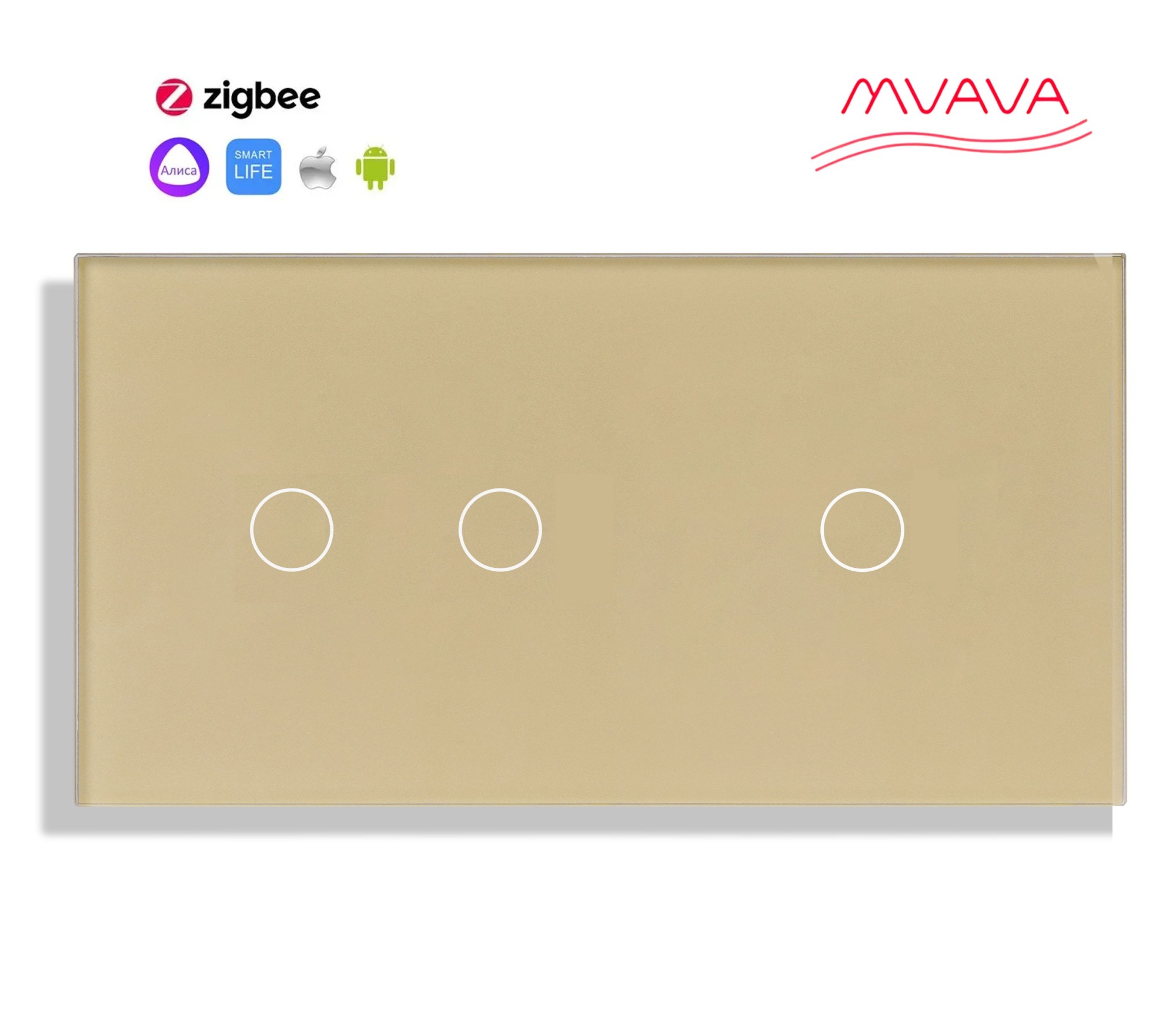 Купить Сенсорный выключатель ZigBee MVAVA 3 кл. 2 поста (2G+1G) стекло 157х86мм цвет золотой в интернет-магазине Mvava.ru