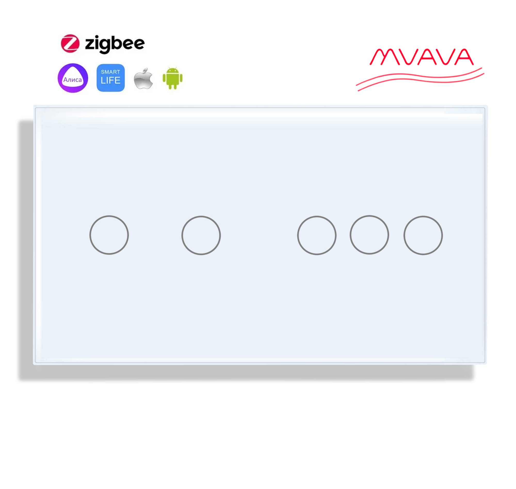 Купить Сенсорный выключатель ZigBee MVAVA 5 кл. 2 поста (2G+3G) стекло 157х86мм цвет белый в интернет-магазине Mvava.ru
