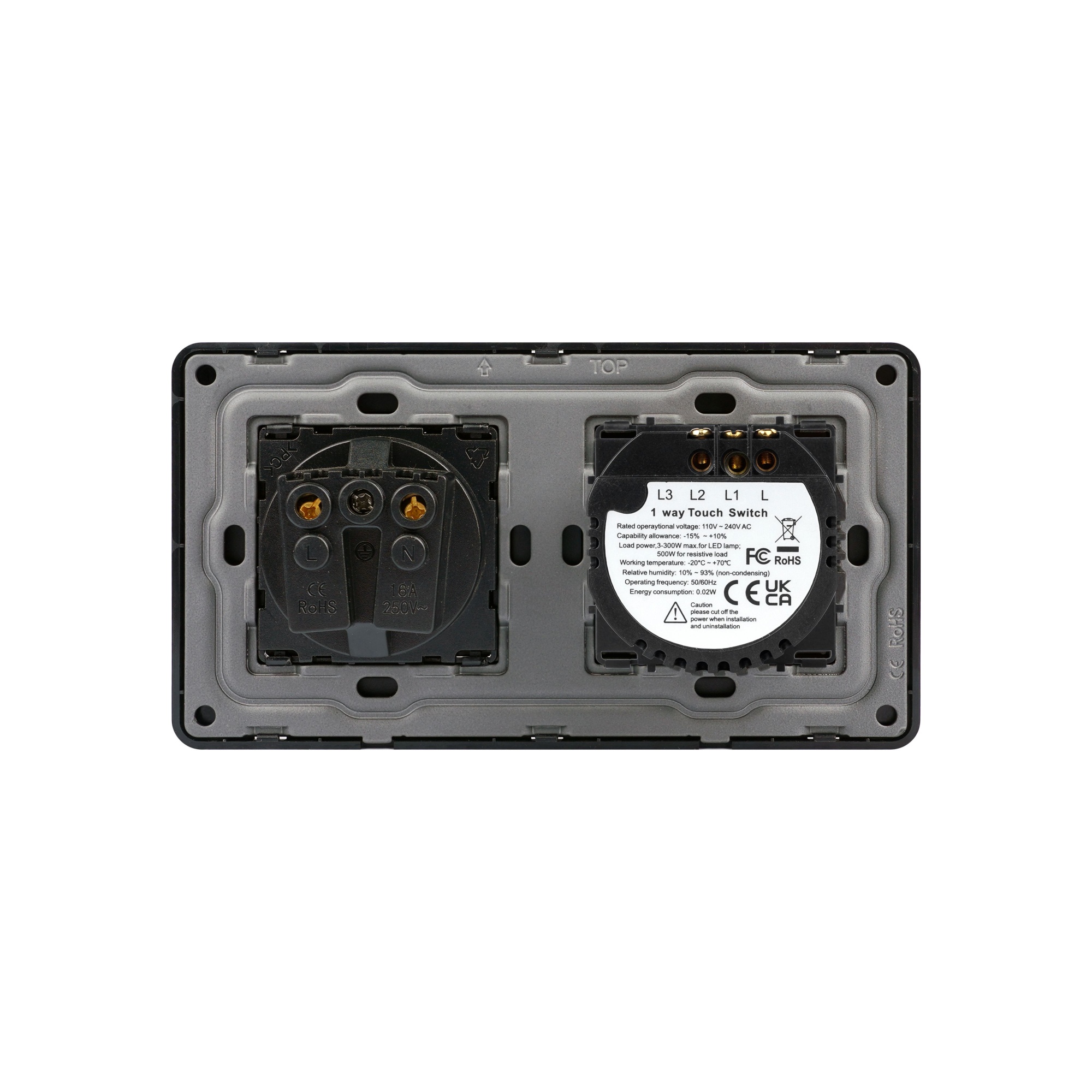 Купить Сенсорный выключатель с розеткой 2кл. 1 розетка, 2 поста (2G+1EU) стекло 2.5D 157х86мм цвет золотой в интернет-магазине Mvava.ru